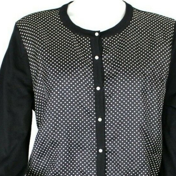 Ralph Lauren Black and White Polka Dot Womens Cardigan Pearl Button Silk Size 1X - Picture 4 of 7